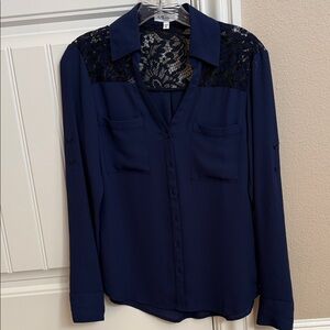 Express Portofino Navy Lace Detail Blouse